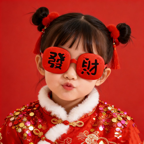 2026红色新年眼镜文字发财眼镜红色喜庆装饰眼镜派对拍照道具眼镜