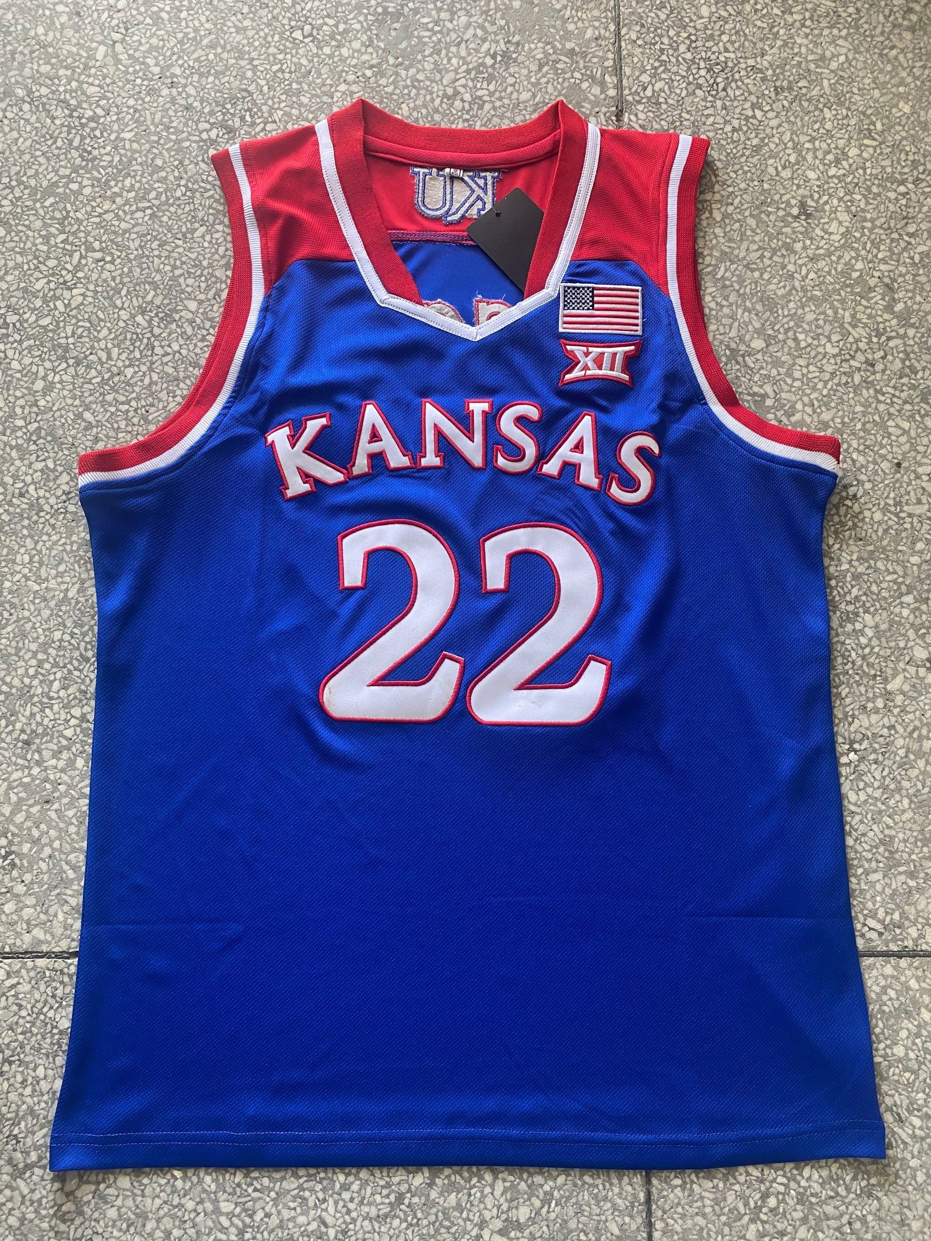 ncaa堪萨斯大学22号维金斯蓝色刺绣运动健身背心球衣
