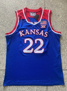 NCAA堪萨斯大学22号维金斯蓝色刺绣运动健身背心球衣