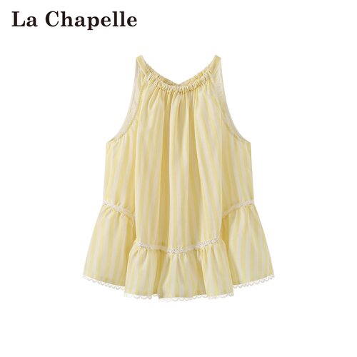 拉夏贝尔/La Chapelle春夏新款纯欲风露肩背心外穿撞色条纹吊带衫