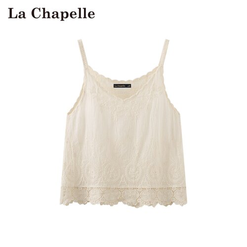 拉夏贝尔/La Chapelle春夏新款外穿V领蕾丝镂空修身百搭减龄背心
