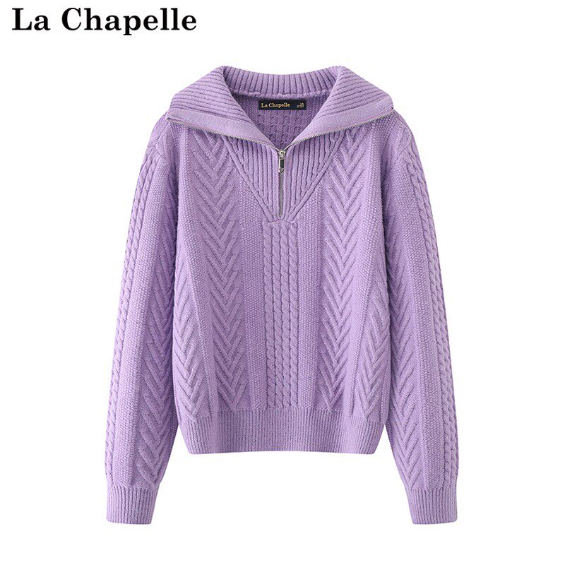 拉夏贝尔/la chapelle秋冬款半拉链麻花毛衣海军领气质套头针织衫