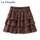 拉夏贝尔 复古格子百褶防走光毛呢半身短裙女 新款 Chapelle冬季