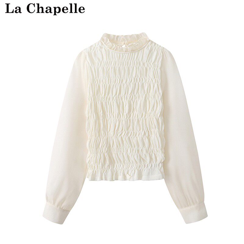 拉夏贝尔/La Chapelle秋季款假两件褶皱立体肌理感衬衫女长袖上衣高性价比高么？