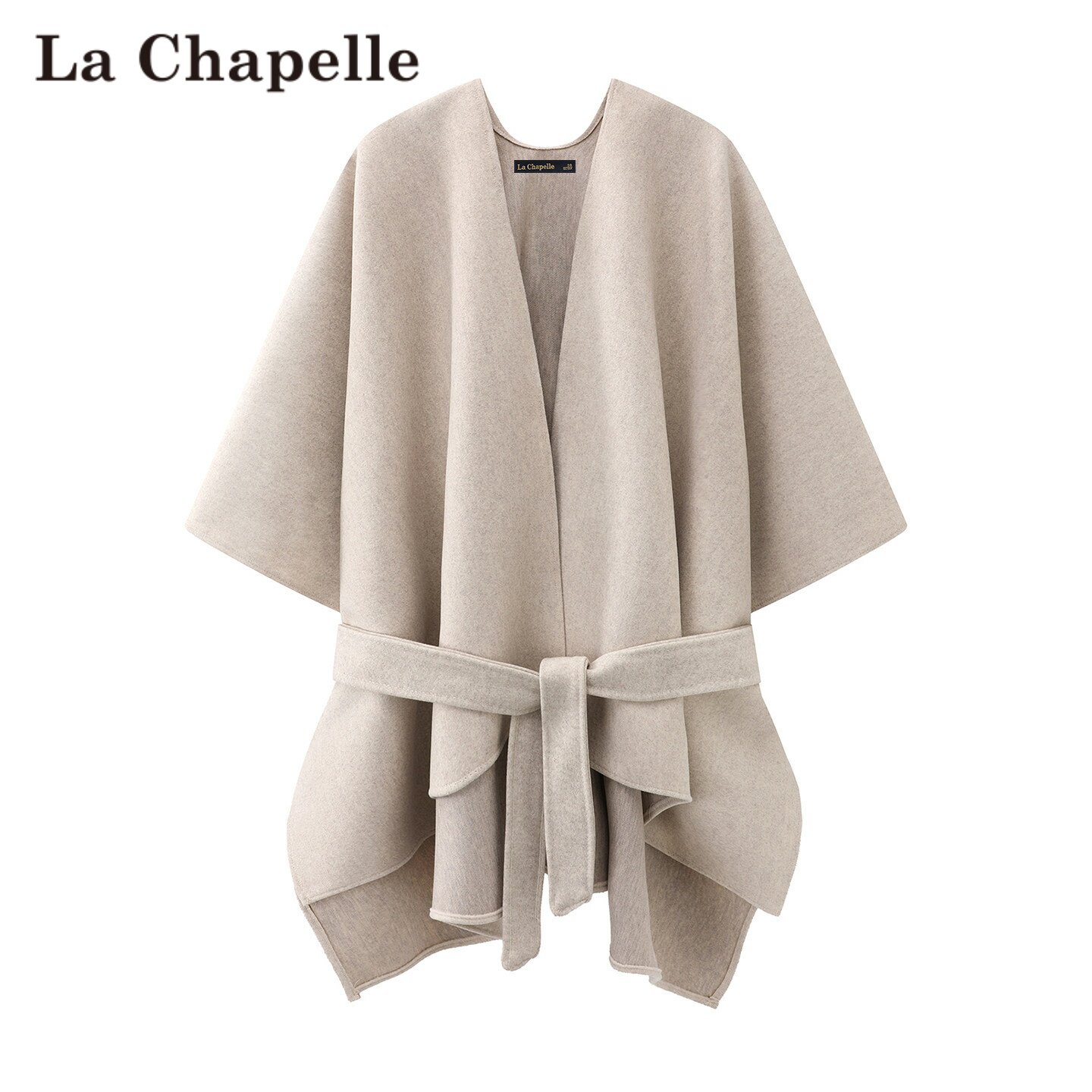 拉夏贝尔/La Chapelle仿羊绒系带收腰披肩女秋冬高级感厚斗篷外搭