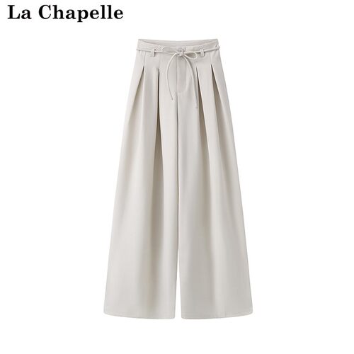 拉夏贝尔/La Chapelle春季新款通勤高腰休闲显瘦纯色阔腿裤长裤女