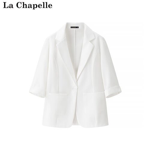 拉夏贝尔/La Chapelle春季新款修身纯色短袖西装外套百搭休闲上衣