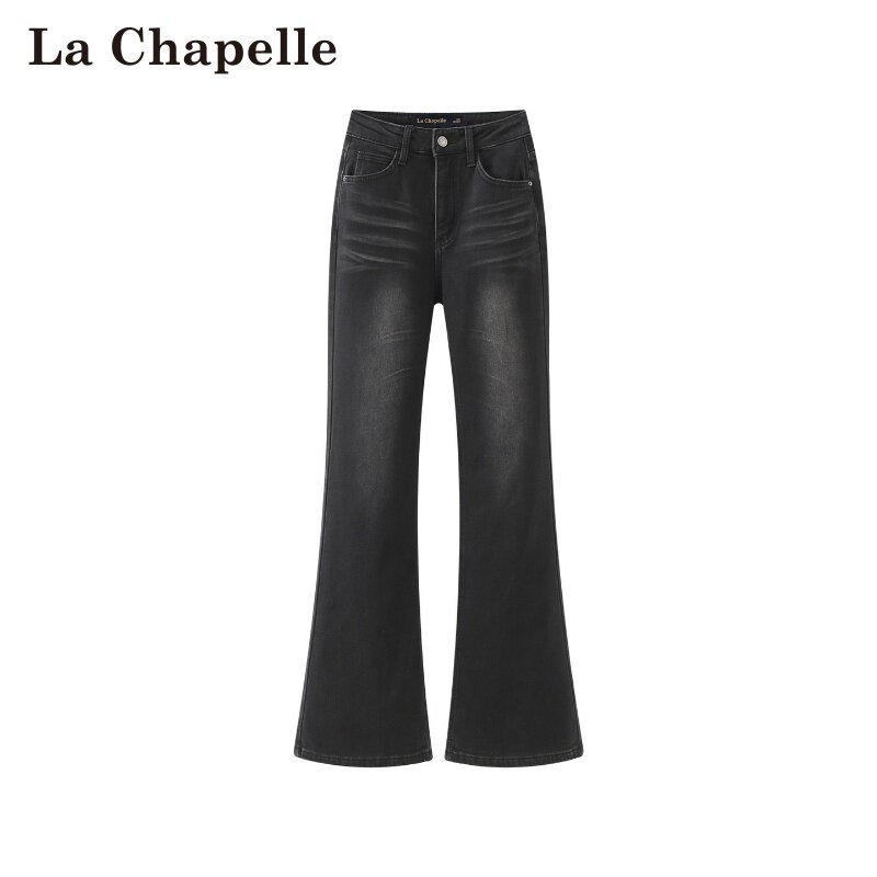 拉夏贝尔/La Chapelle秋冬新款美式高腰瘦版微喇裤修身显瘦牛仔裤