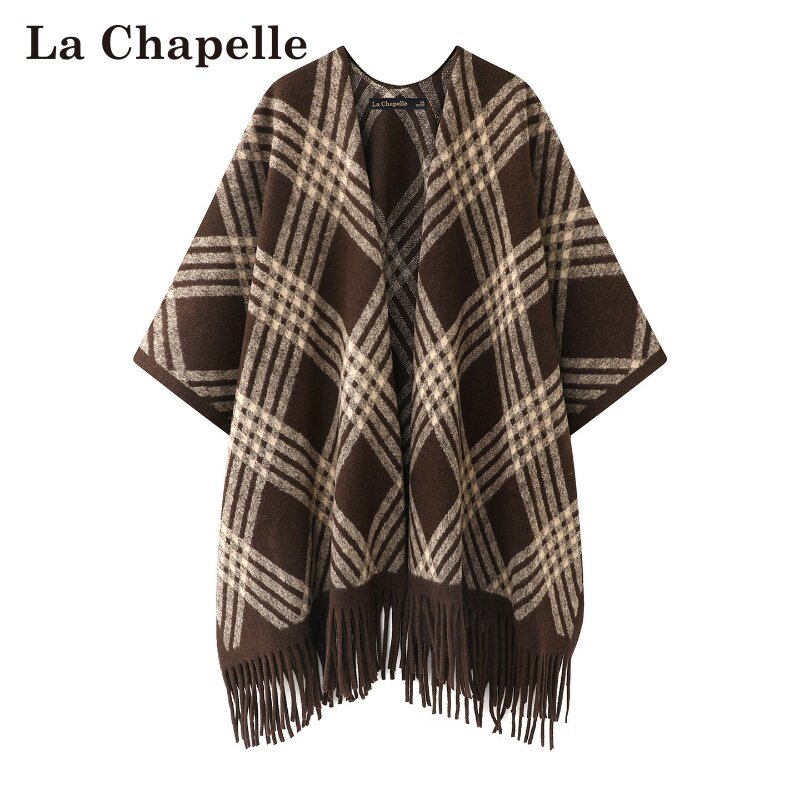 拉夏贝尔/La Chapelle针织条纹披肩加厚气质秋冬流苏民族风开衫女
