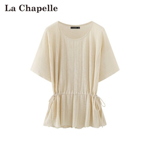 拉夏贝尔/La Chapelle春夏新款高级感圆领上衣慵懒收腰通勤短袖女