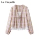 子拼接假两件休闲风衬衫 拉夏贝尔 女 新款 复古风格 Chapelle春季