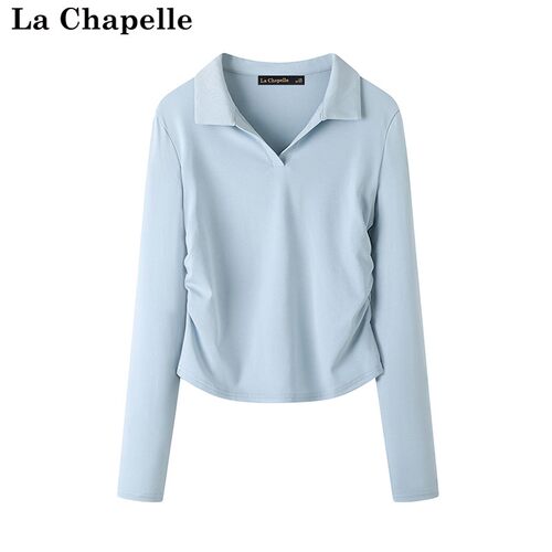 拉夏贝尔/La Chapelle秋季新款POLO领正肩收腰显瘦设计感显瘦上衣