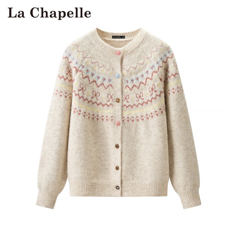 拉夏贝尔费尔岛提花针织毛衣外套冬季通勤款95元