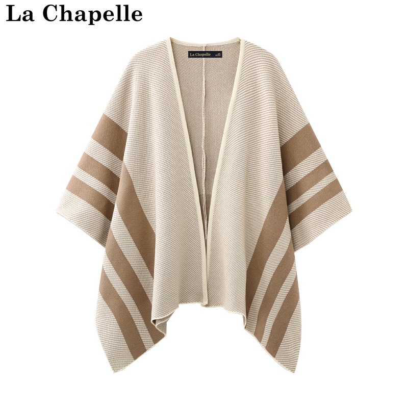 拉夏贝尔/La Chapelle复古条纹披肩秋冬新款针织名族风开衫上衣女