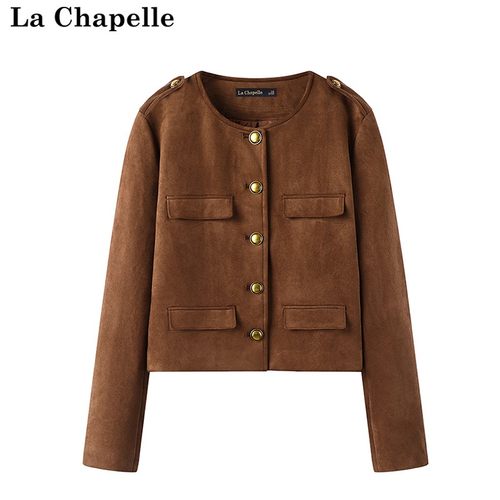 拉夏贝尔/La Chapelle秋冬新款时尚复古美拉德圆领短款外套上衣