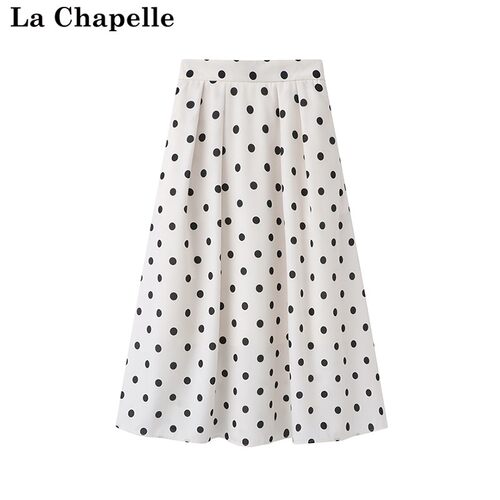 拉夏贝尔/La Chapelle时尚高级感波点A字半身裙女中长款百褶伞裙