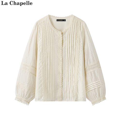 拉夏贝尔/La Chapelle秋季新款法式重工蕾丝设计感显瘦长袖衬衫女