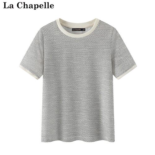 拉夏贝尔/La Chapelle春夏新款简约撞色圆领舒适短袖休闲百搭上衣