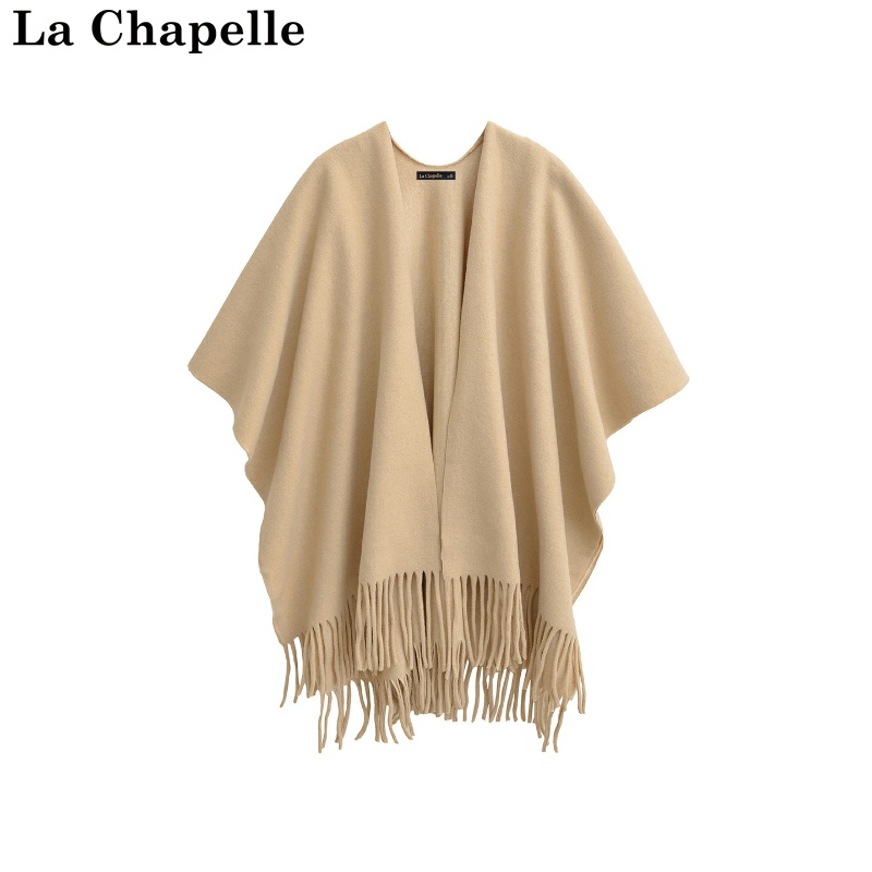 拉夏贝尔/La Chapelle秋冬新款纯色外搭高级感时尚加厚流苏披肩女