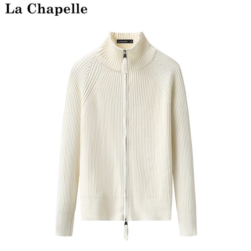 拉夏贝尔/La Chapelle秋季新款休闲百搭高领双拉链纯色坑条针织,女装/女士精品,毛针织衫,淘宝优惠券,粉丝福利购,淘宝优惠卷