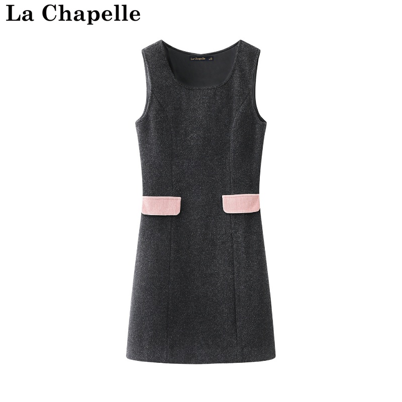 拉夏贝尔/La Chapelle秋冬新款撞色收腰日常裙子简约无袖背心裙女