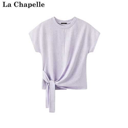 拉夏贝尔/La Chapelle气质正肩短袖T恤女春夏季新款休闲圆领上衣
