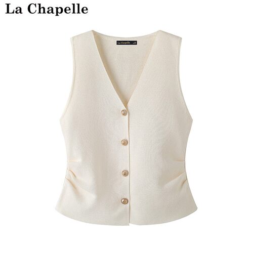 拉夏贝尔/La Chapelle新款高级感针织V领收腰气质显瘦无袖上衣女