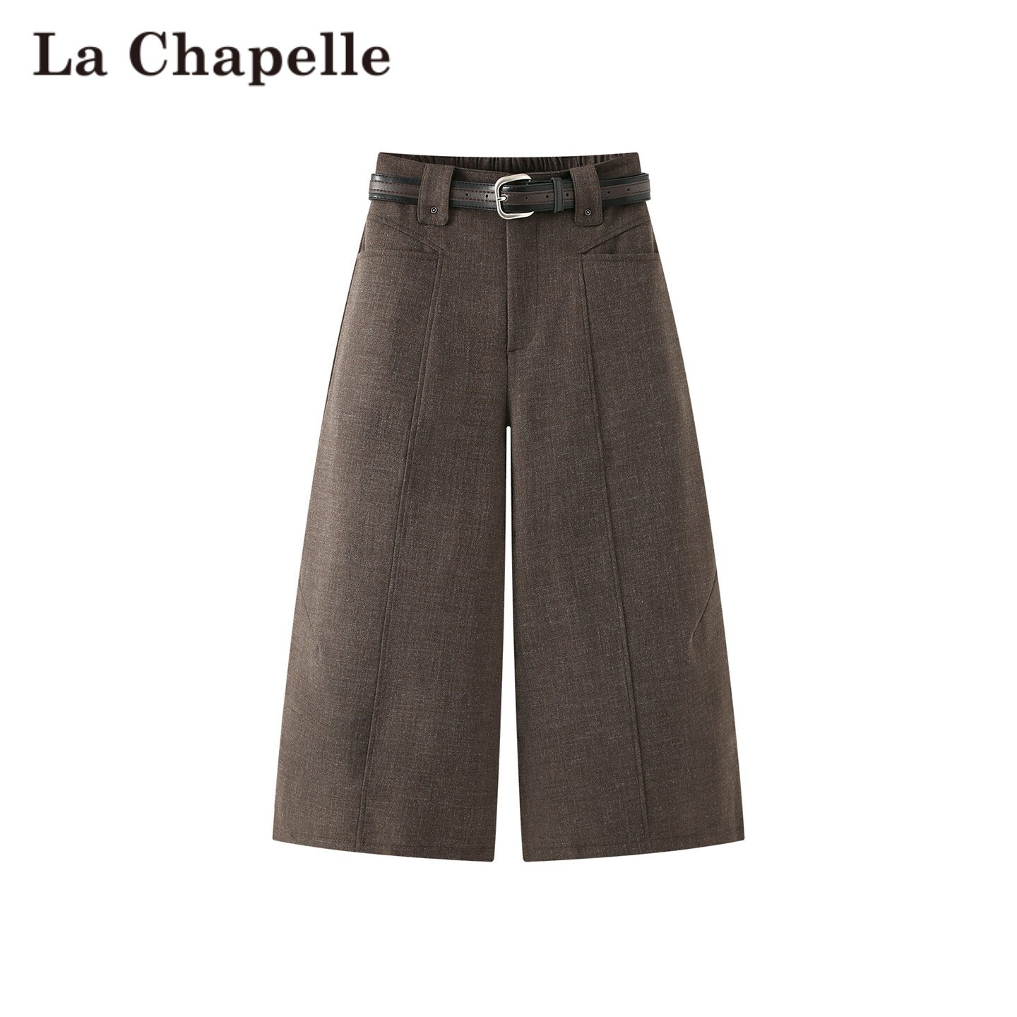 拉夏贝尔/La Chapelle通勤风高腰阔腿裤女士七分裤显瘦宽松休闲裤