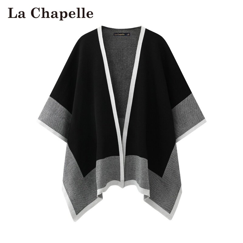 拉夏贝尔/La Chapelle针织披肩百搭气质撞色秋冬新款民族风开衫女