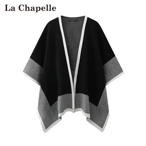 拉夏贝尔/La Chapelle针织披肩百搭气质撞色秋冬新款民族风开衫女