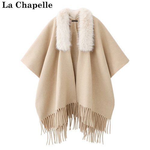 拉夏贝尔/La Chapelle秋冬韩式保暖围巾高级感毛领流苏外搭披肩女