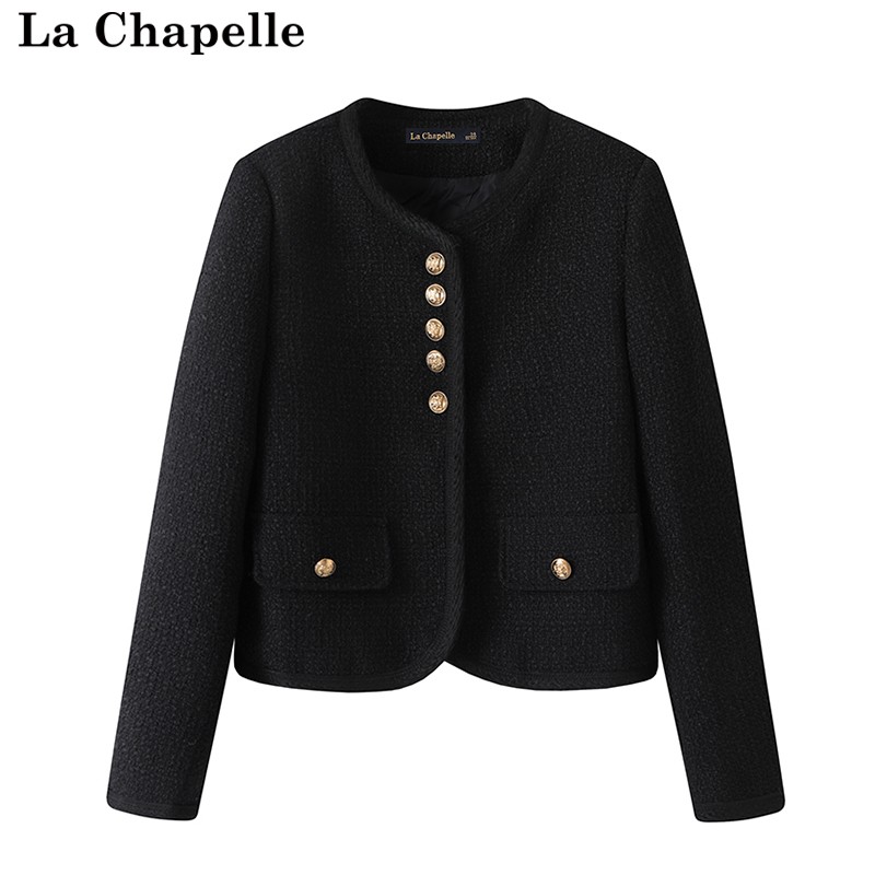 拉夏贝尔/La Chapelle法式气质小香风粗花呢外套秋冬新款长袖上衣