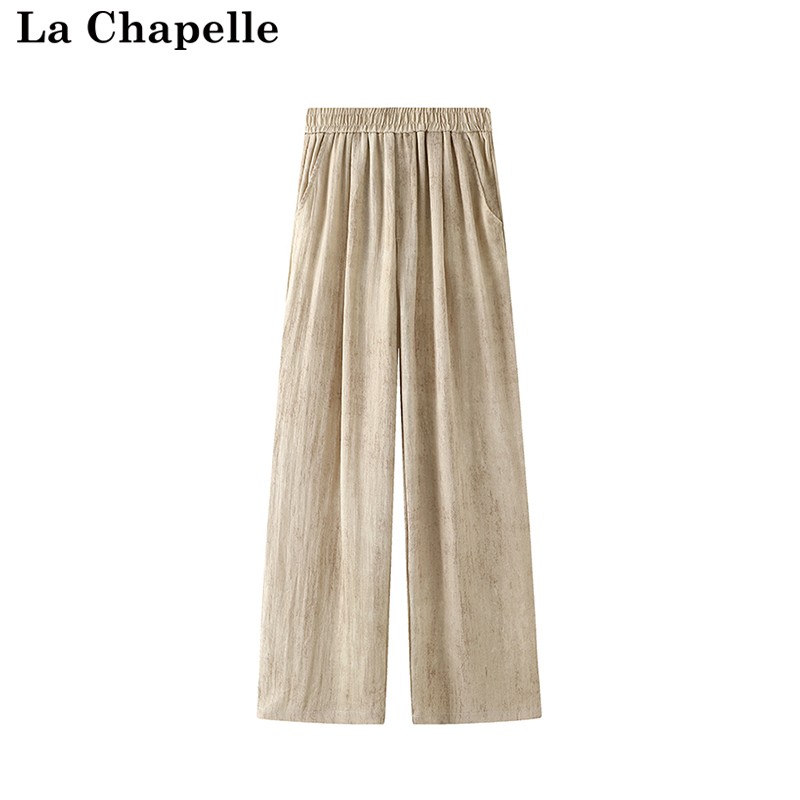 拉夏贝尔/La Chapelle夏季新中式薄款晕染印花高腰直筒休闲阔腿裤
