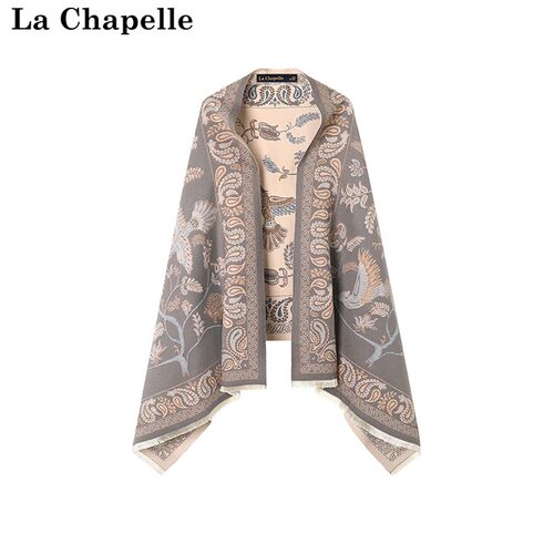 拉夏贝尔/La Chapelle秋季新款保暖披风旅游舒适针织披肩女士围巾
