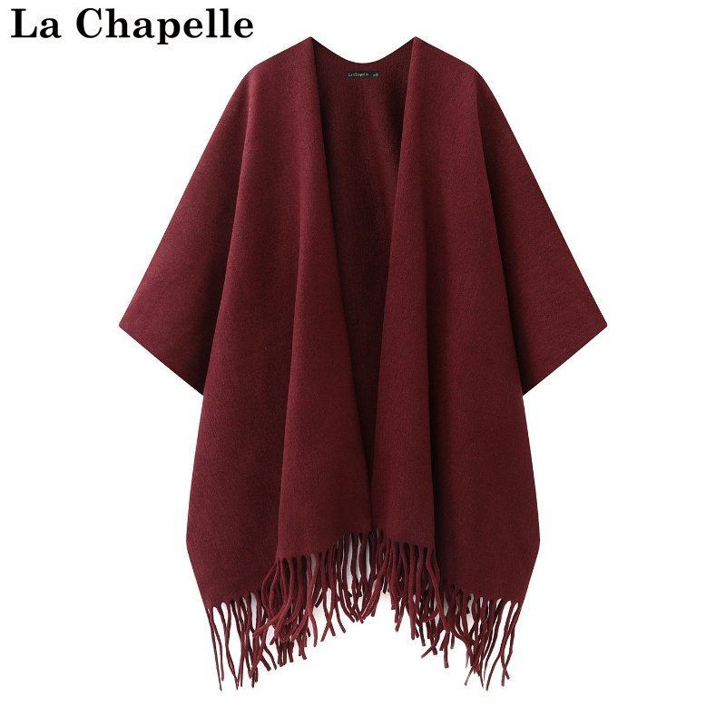 拉夏贝尔/La Chapelle冬季厚披肩旗袍外搭流苏斗篷结婚旅游上衣女
