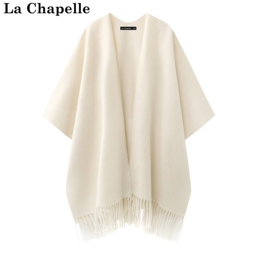 拉夏贝尔/La Chapelle秋冬厚款针织披肩外搭旗袍时尚流苏斗篷开衫