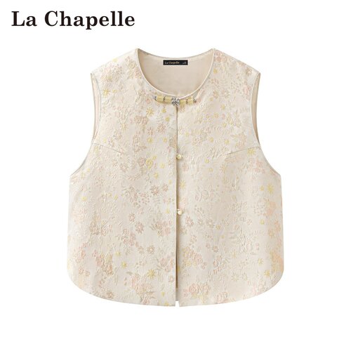 拉夏贝尔/La Chapelle春季新款圆领新中式气质提花外穿无袖马甲女
