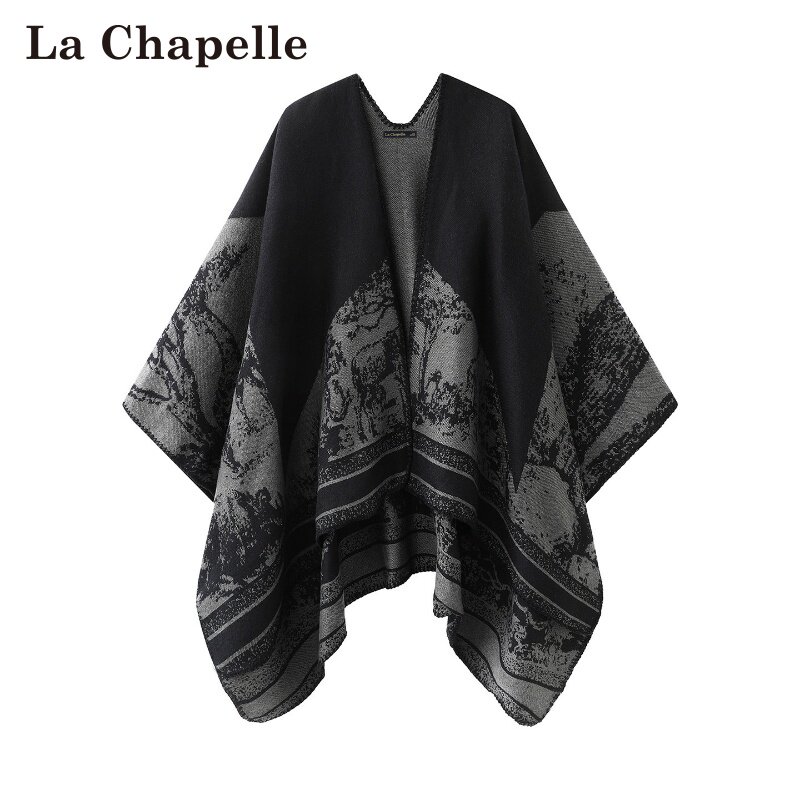 拉夏贝尔/La Chapelle冬季新款韩版厚款保暖围巾拼色高级感披肩女