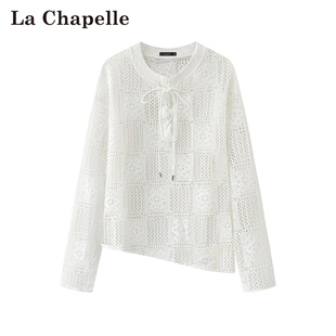 套头镂空系带度假风衬衫 拉夏贝尔 法式 Chapelle春夏新款 上衣女