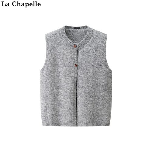 拉夏贝尔/La Chapelle秋季新款圆领软糯无袖叠穿外搭修身针织马甲