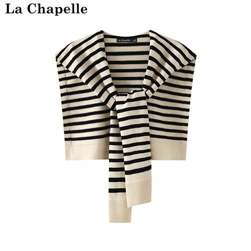 拉夏贝尔/La Chapelle新款外搭休闲条纹撞色针织披肩百搭围巾女士