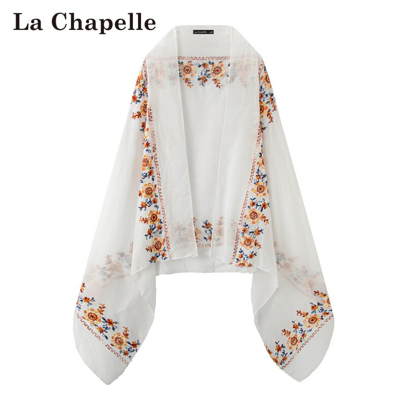 拉夏贝尔/La Chapelle春夏新款民族风刺绣拼接雪纺衫外搭防晒披肩