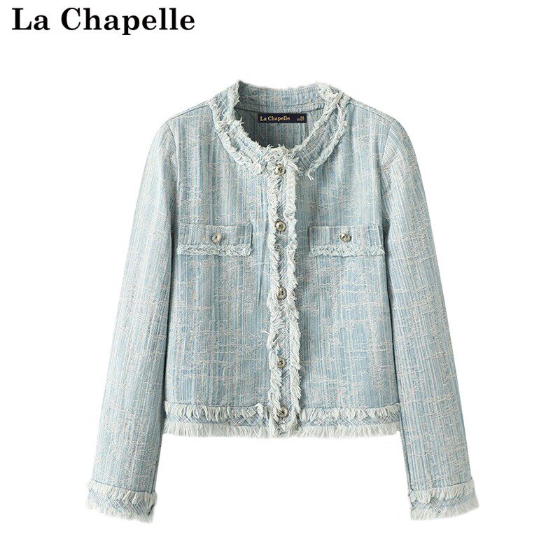拉夏贝尔/La Chapelle秋装新款小香风牛仔毛边外套休闲短款上衣女属于什么档次？