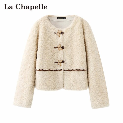拉夏贝尔/La Chapelle秋冬新款通勤风厚款仿羊羔绒短款毛毛外套女