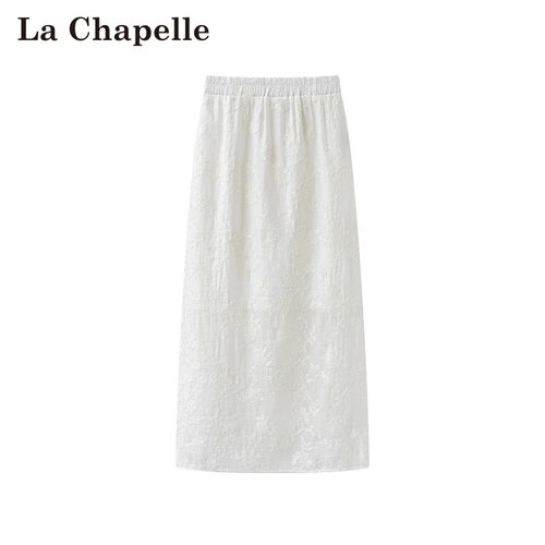 拉夏贝尔/La Chapelle春夏新款韩系重工刺绣通勤风修身开叉半身裙