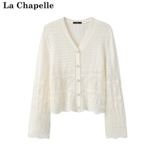 针织衫 Chapelle镂空长袖 开衫 女春夏新款 上衣 拉夏贝尔 V领薄款