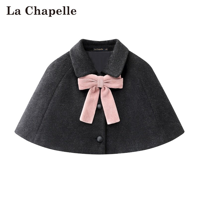 拉夏贝尔/La Chapelle秋冬新款蝴蝶结外搭斗篷式披肩气质厚款外套
