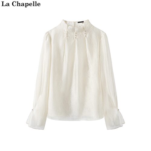 拉夏贝尔/La Chapelle秋季新款立领宽松休闲喇叭袖通勤气质衬衫女