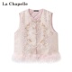 Chapelle春季 新款 拉夏贝尔 中国风刺绣毛毛拼接修身 夹棉马甲女