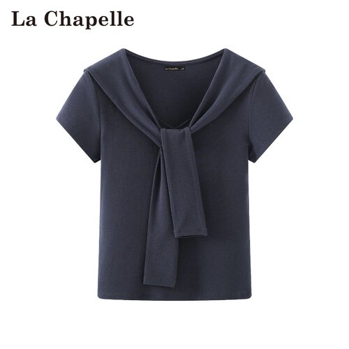 拉夏贝尔/La Chapelle夏季新款通勤风披肩式薄款简约修身短袖上衣